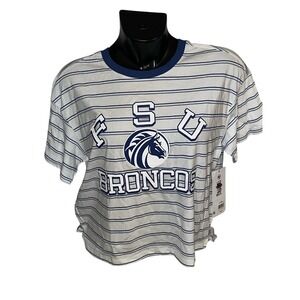FSU Broncos‎ Striped Graphic T-Shirt Short Sleeve Collegiate Top Womens M NWT